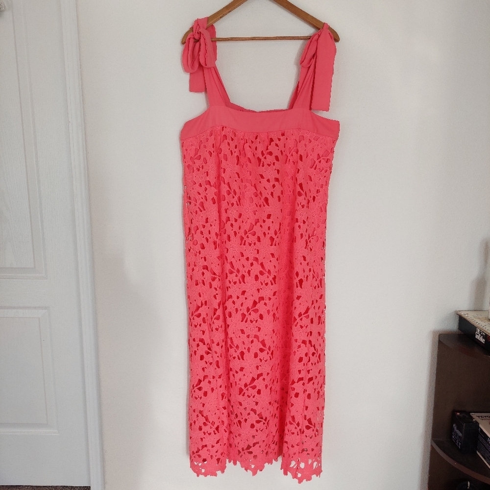 Renee C‎ It's The Dream Coral Pink Lace Midi Dress Size Large - Picture 3 of 10